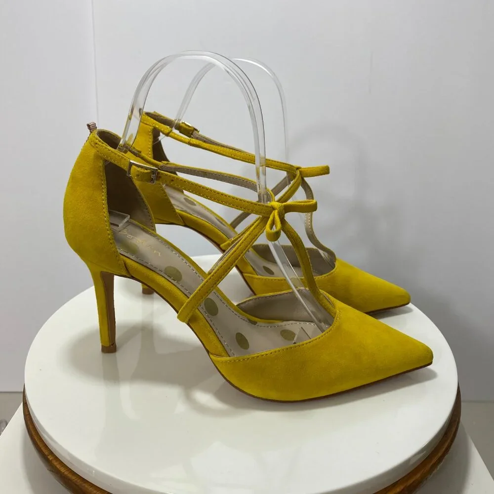 Boden Genuine Suede Leather Pointed Toe Jennifer T Bar Heels 7 Mustard Party Bow
